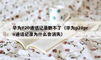 华为P20通话记录删不了（华为p20pro通话记录为什么会消失）